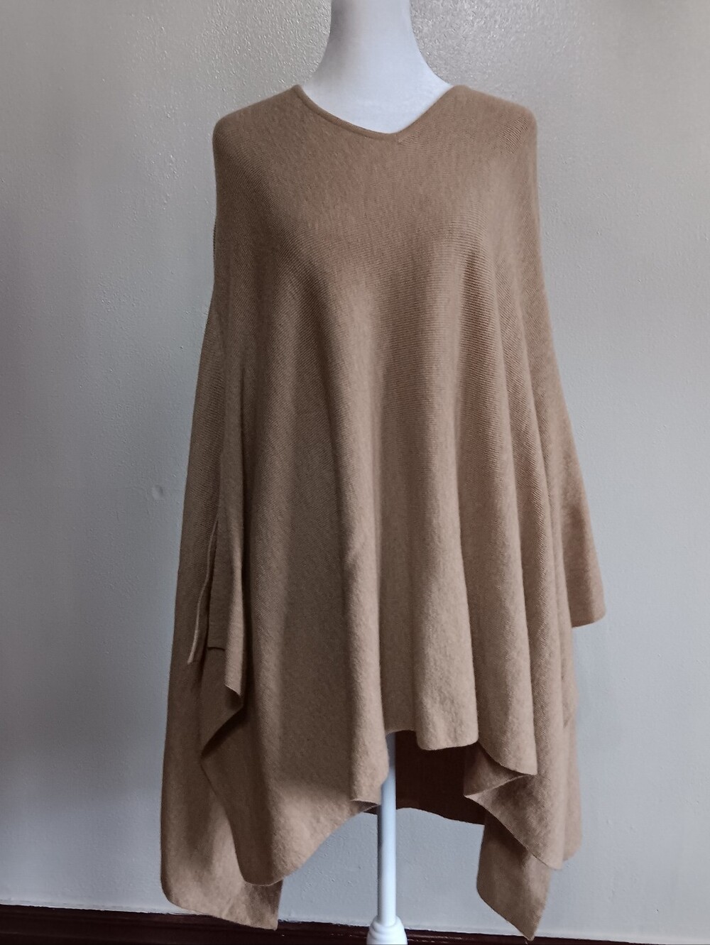 Max Studio Wool Blend Poncho Sweater, One Size, **Flaw, Tan, Winter, Layers